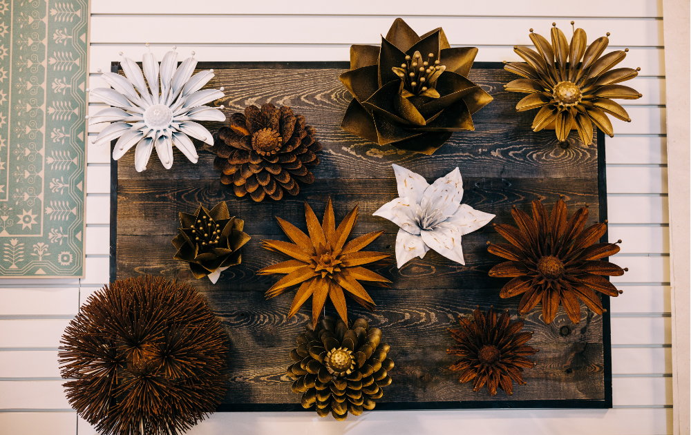 metal flower decor on a wall 