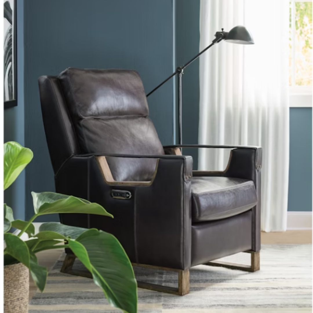 Maddox Leather Power Recliner with Power Headrest (Graphite)