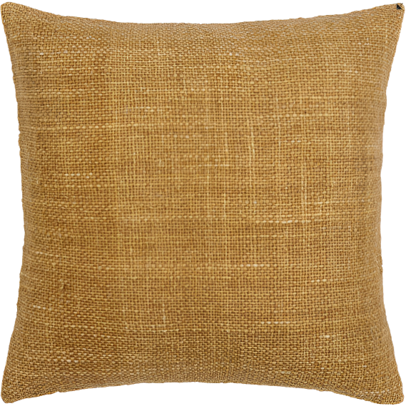 The Camden Throw Pillow, Natural, exudes rustic luxury with its square design and textured jute cover in light brown. Its woven fabric offers a natural look, while the feather down insert keeps it plump and well-stuffed. Subtle seams along the edges add an extra touch of charm.