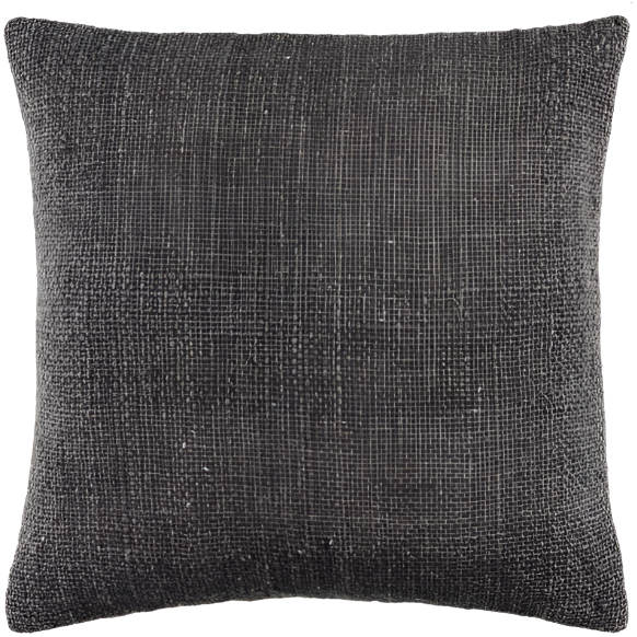 The Camden Throw Pillow is a square cushion in dark grey with a slightly textured fabric. Its surface features a woven, subtle pattern that lends it a sophisticated and modern appearance. Filled with a feather down insert, this pillow has cleanly finished edges and looks both plush and comfortable, adding an element of luxury to home décor.