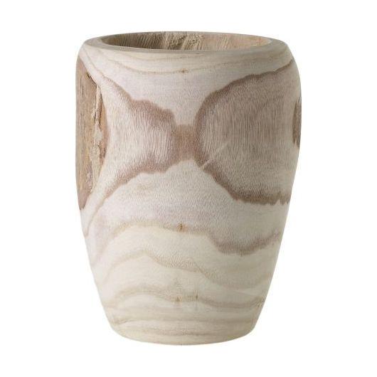 A wooden cup with a smooth, polished finish and a natural wood grain pattern, reminiscent of the Yucca Vase. The cup has a cylindrical shape that slightly tapers towards the base. The grain swirls in light and dark tones add texture and visual interest to this handcrafted piece. The interior is also smooth and polished.