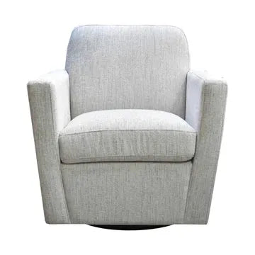 A modern light gray Cooper Swivel Accent Chair with a boxy design, featuring thick cushioned arms and a comfortable backrest, isolated on a white background.