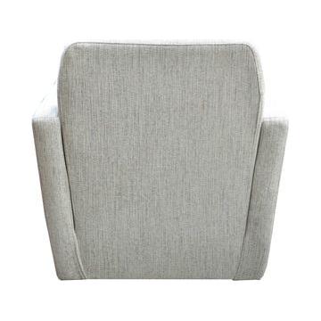 A modern Cooper Swivel Accent Chair with a minimalist design. The chair has a square backrest and two thick, squared arms, upholstered in a textured fabric. The background is plain and white, emphasizing the simplicity of the chair's design.