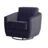 Introducing the Baltimore Swivel Glider Accent Chair—a plush, modern black chair with cushioned armrests and a soft, velvety finish. Its metal base provides 360-degree swivel and gliding, enhancing its boxy yet comfortable design for any contemporary living space.