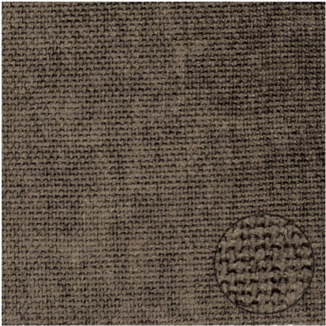 A close-up of a textured dark brown fabric square reveals a grid-like weave pattern in a small circular inset at the corner, reminiscent of the intricate craftsmanship seen in the Baltimore Swivel Glider Accent Chair.