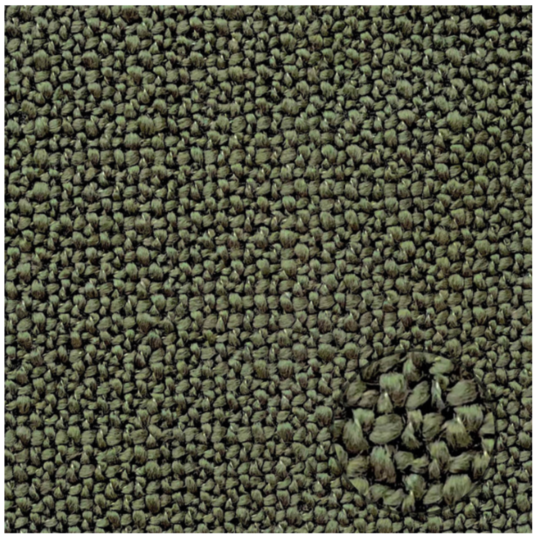 A close-up of the Baltimore Swivel Glider Accent Chair shows textured green fabric with a bottom-right cutout revealing a softer layer. The tightly woven loops add rugged charm, while subtle green shades enhance its 360-degree swivel elegance.