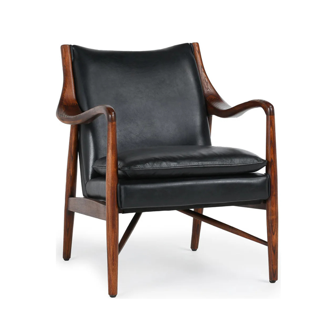 Benson Mid-Century Black Leather Accent Chair