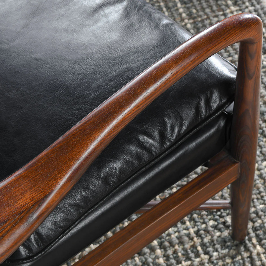 Benson Mid-Century Black Leather Accent Chair