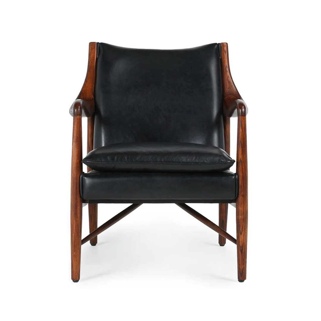 Benson Mid-Century Black Leather Accent Chair