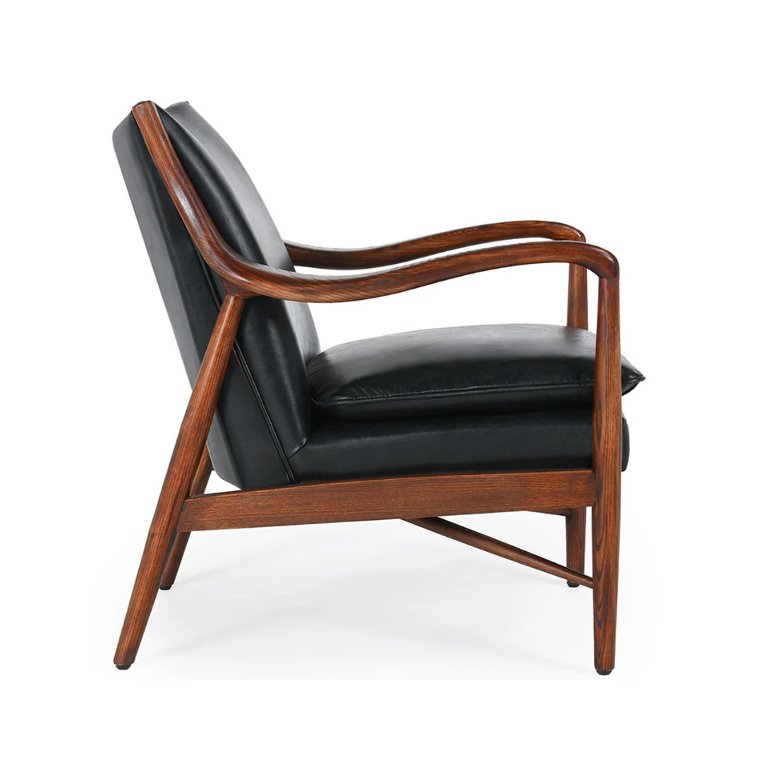 Benson Mid-Century Black Leather Accent Chair