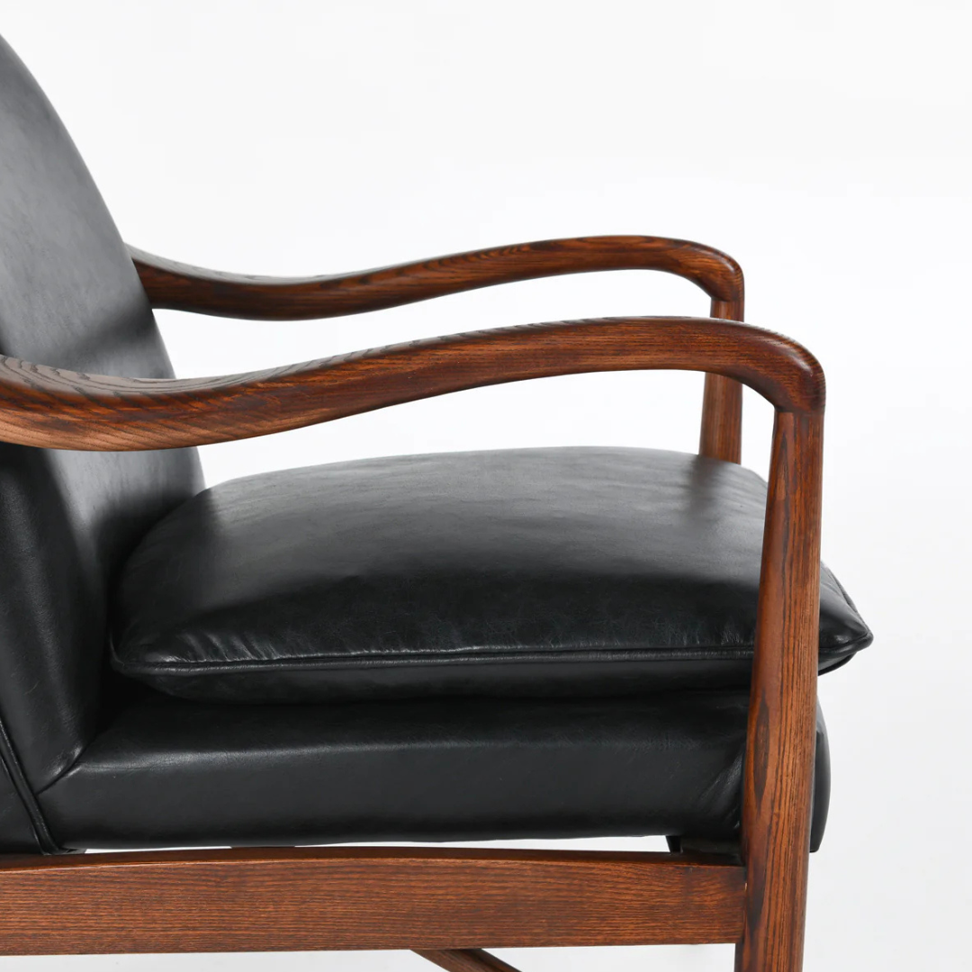 Benson Mid-Century Black Leather Accent Chair