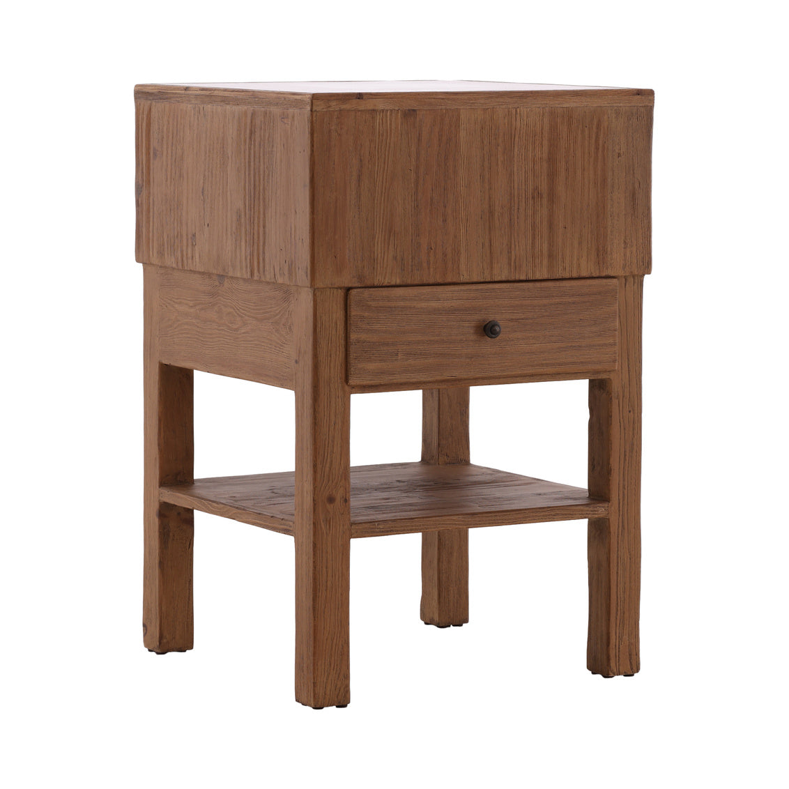 Wooden kitchen island with a drawer on a white background