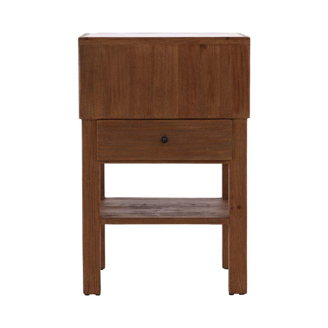 Wooden kitchen island with a drawer on a white background