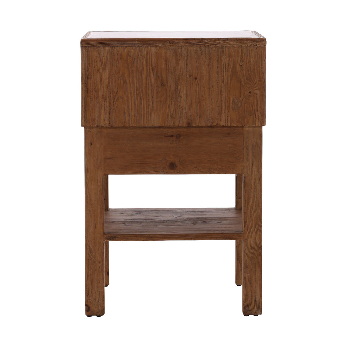 Wooden kitchen island with a single drawer on a white background