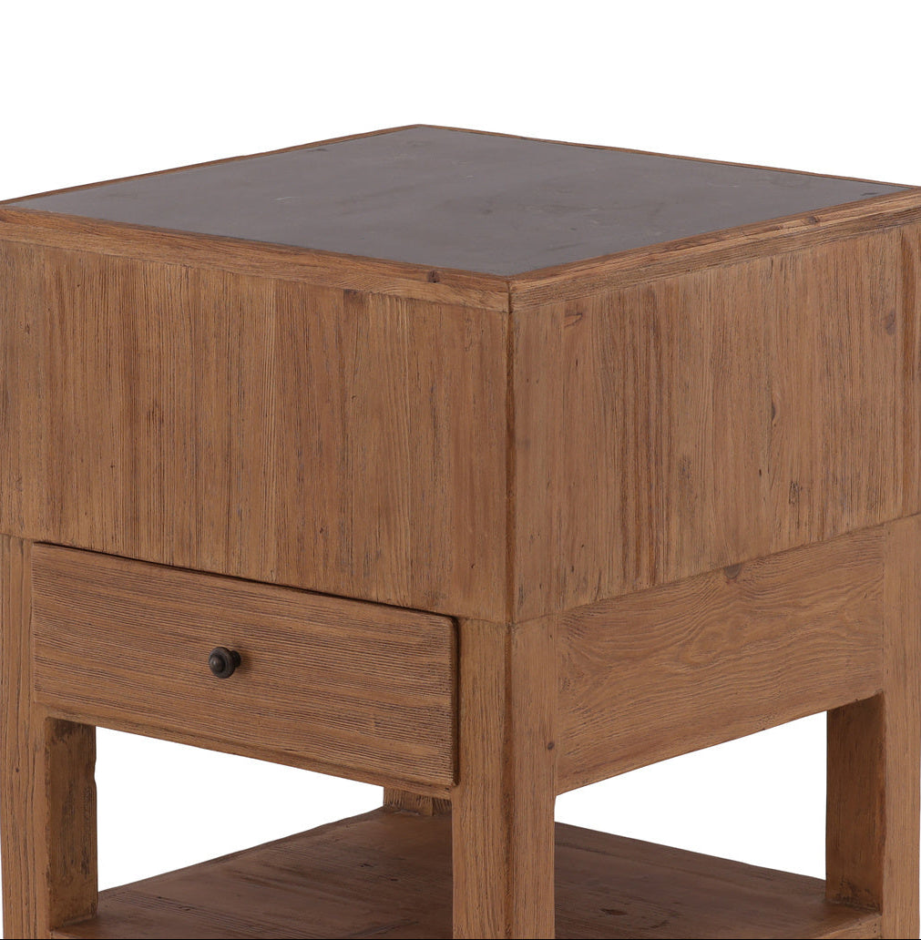 Wooden kitchen island with a drawer on a white background