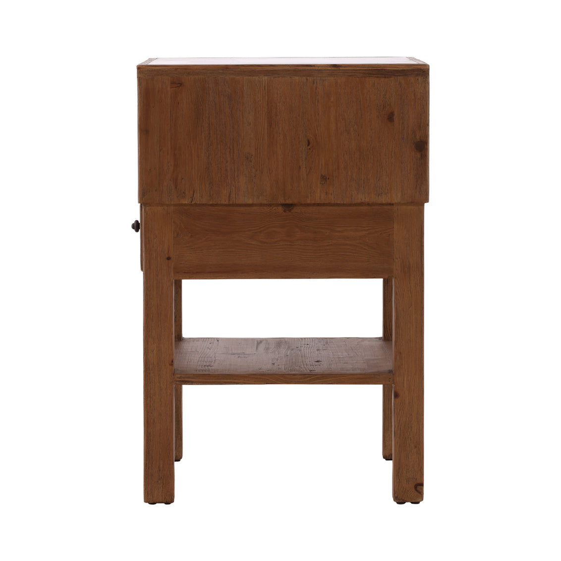 Wooden kitchen island with a bluestone top on a white background