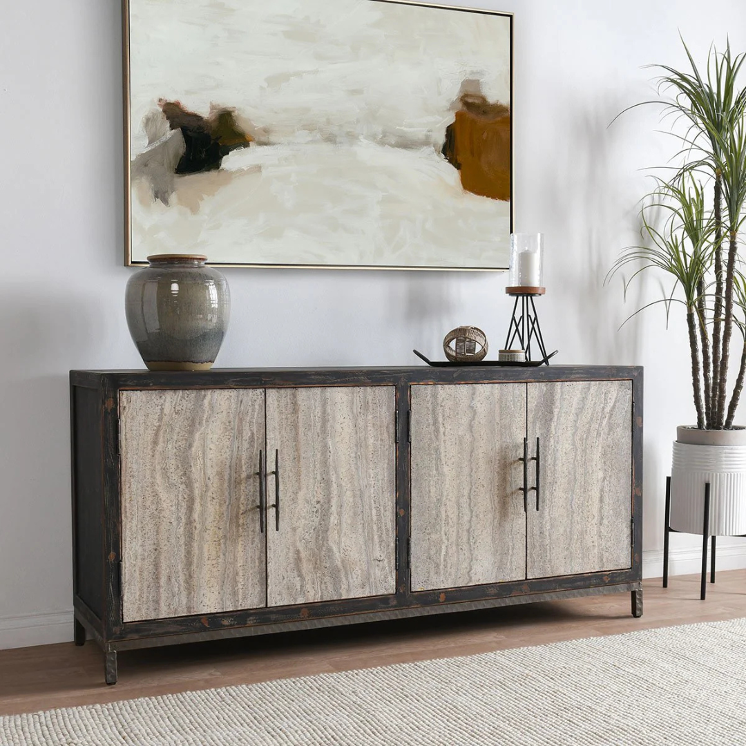 Ember Travertine Sideboard Media Cabinet
