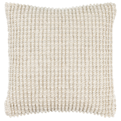 The Harold Hand Woven Pillow is a square, off-white polyester throw pillow with a chunky knit texture, featuring a grid of small loops and soft edges. Durable and cozy, it's outdoor safe for versatile use.