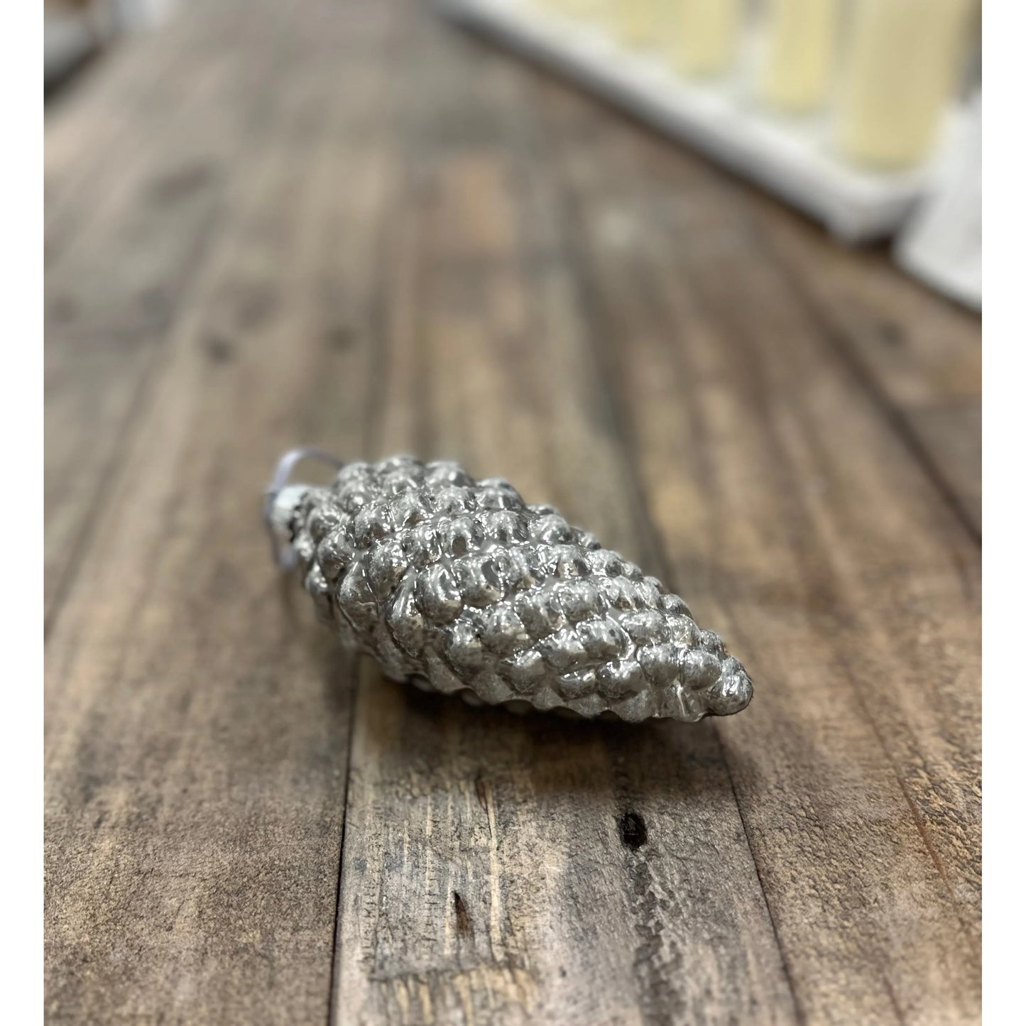 Small Pinecone Ornament, Silver