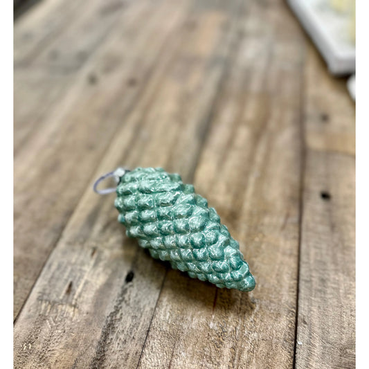 Small Pinecone Ornament, Teal