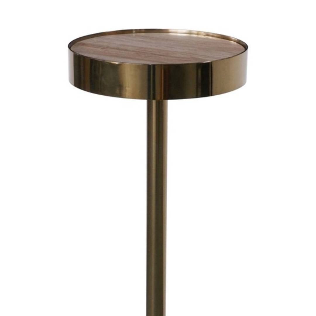 Round side table with metallic rim on a white background