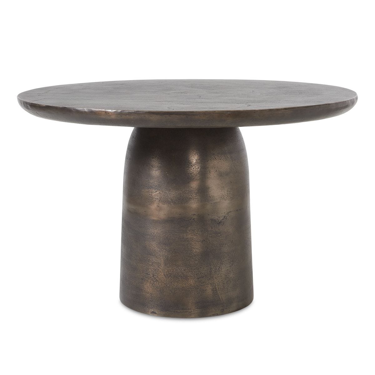 Bronze-colored round table on a white background