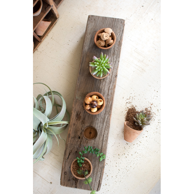 Planter: Recycled Wood Base with Clay Pots