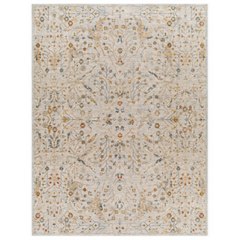 Patterned rug with floral design on a plain background