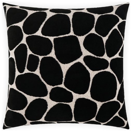 The Levi Kalani-Onyx Throw Pillow is a 22x22 square pillow with a bold black and white abstract pattern, featuring a soft textured surface, clean edges, and comes with your choice of plush luxury feather or down insert for comfort.