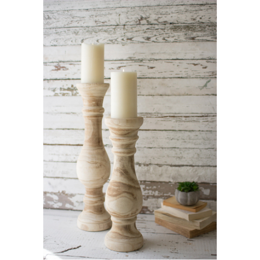 Huck Hand-Carved Wooden Candleholder