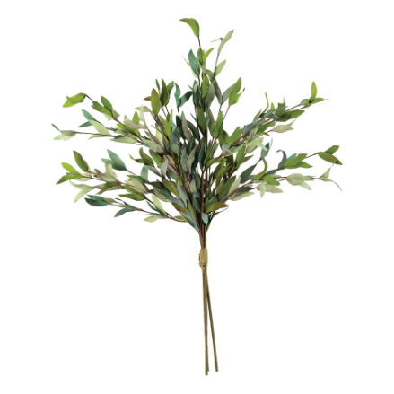 The Colorful Bunch Botanical features 34-inch artificial eucalyptus branches with long, slender stems and green oval leaves in varying shades for a natural look. The stems are neatly tied together with a small piece of twine.