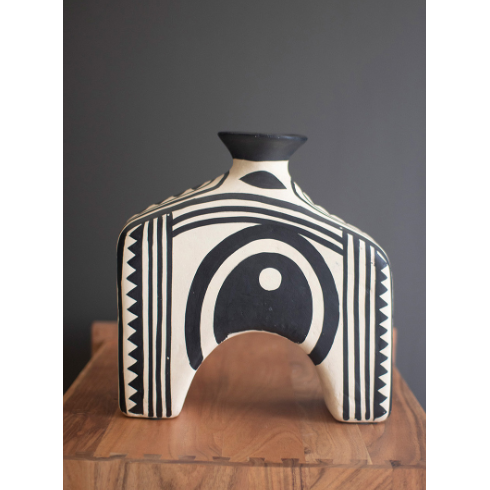 Black and White Paper Mache Arched Vase