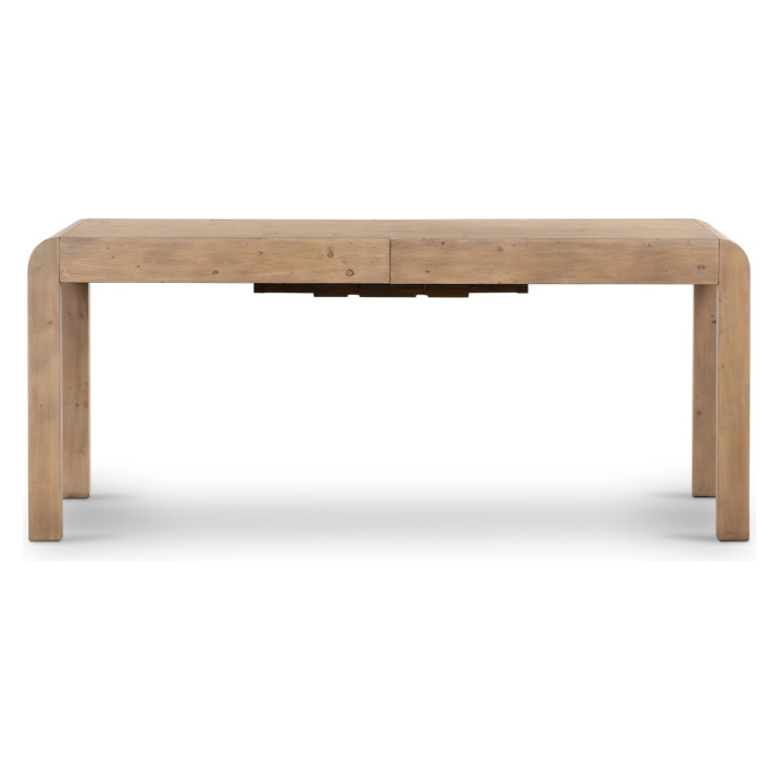 The Lotta Extension Dining Table is a wooden, rectangular table with a simple, modern Parsons-style design. It features thick, straight legs and a smooth surface that highlights the natural wood grain texture. Its neutral brown color offers a warm and inviting look, perfect for both dining or workspace settings.