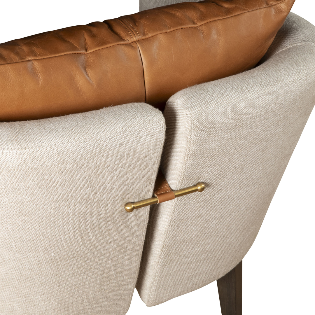 Serenity Beige Linen Accent Chair with Tan Leather Pillow