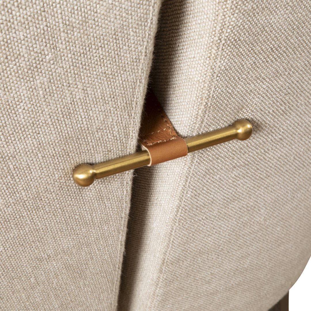 Serenity Beige Linen Accent Chair with Tan Leather Pillow