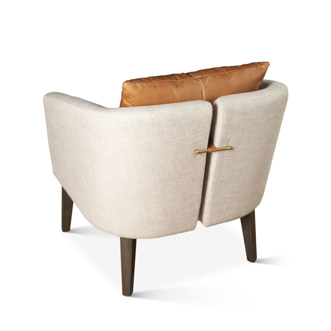 Serenity Beige Linen Accent Chair with Tan Leather Pillow