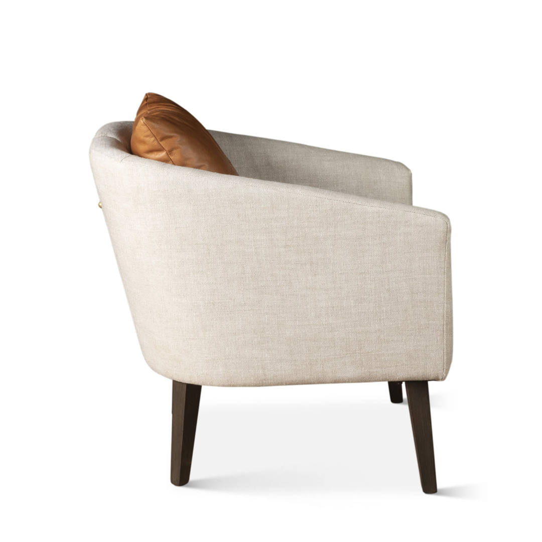 Serenity Beige Linen Accent Chair with Tan Leather Pillow