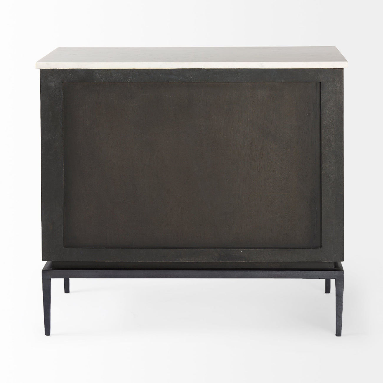 Black cabinet with a white top on a white background