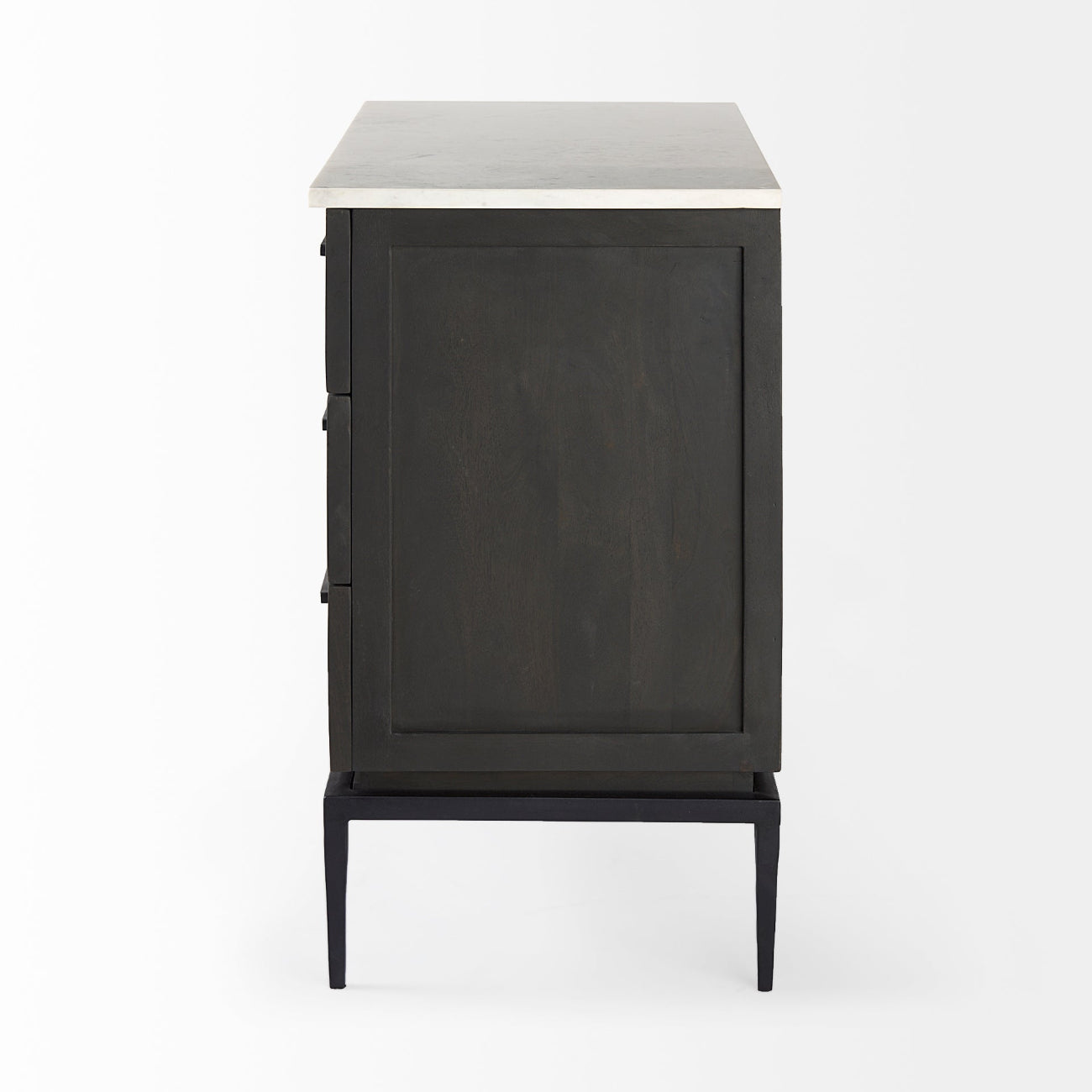 Black cabinet with a white top on a white background