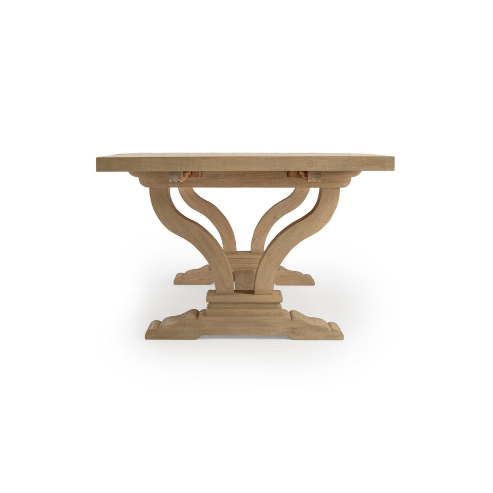 Wooden table with decorative legs on a white background