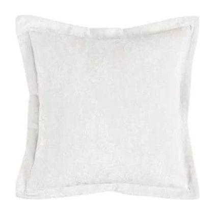 The Lapis Throw Pillow, available in six colors, features a square shape with slightly rounded edges, a white textured fabric cover, and offers a luxurious feel with its soft, plush appearance.