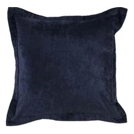 A Lapis Throw Pillow in dark navy blue velvet with a solid color and a slightly shiny texture is shown against a plain white background. This luxurious pillow features a simple design with slightly flared corners and no visible patterns or embellishments, offering an elegant yet understated feel.