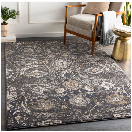 Midnight Bloom Machine Woven Rug