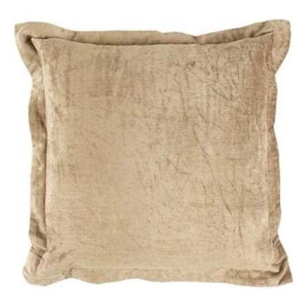 The Lapis Throw Pillow boasts a beige, textured fabric cover with a subtly shiny, velvety appearance. Framed with a simple bordering seam along the edges, it exudes a soft and plush look. Its luxurious texture enhances its velvety appeal with visible creases and wrinkles that make this cushion stand out. Available in 6 colors.