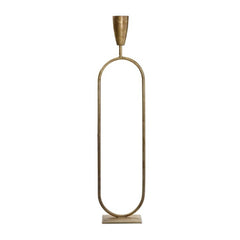 Echoing the modern elegance of the Trumpet Candle Holder (Medium), this minimalistic brass lamp base features a vertical elongated oval loop on a small rectangle, with an exposed bulb socket and sleek lines reminiscent of artisan design.