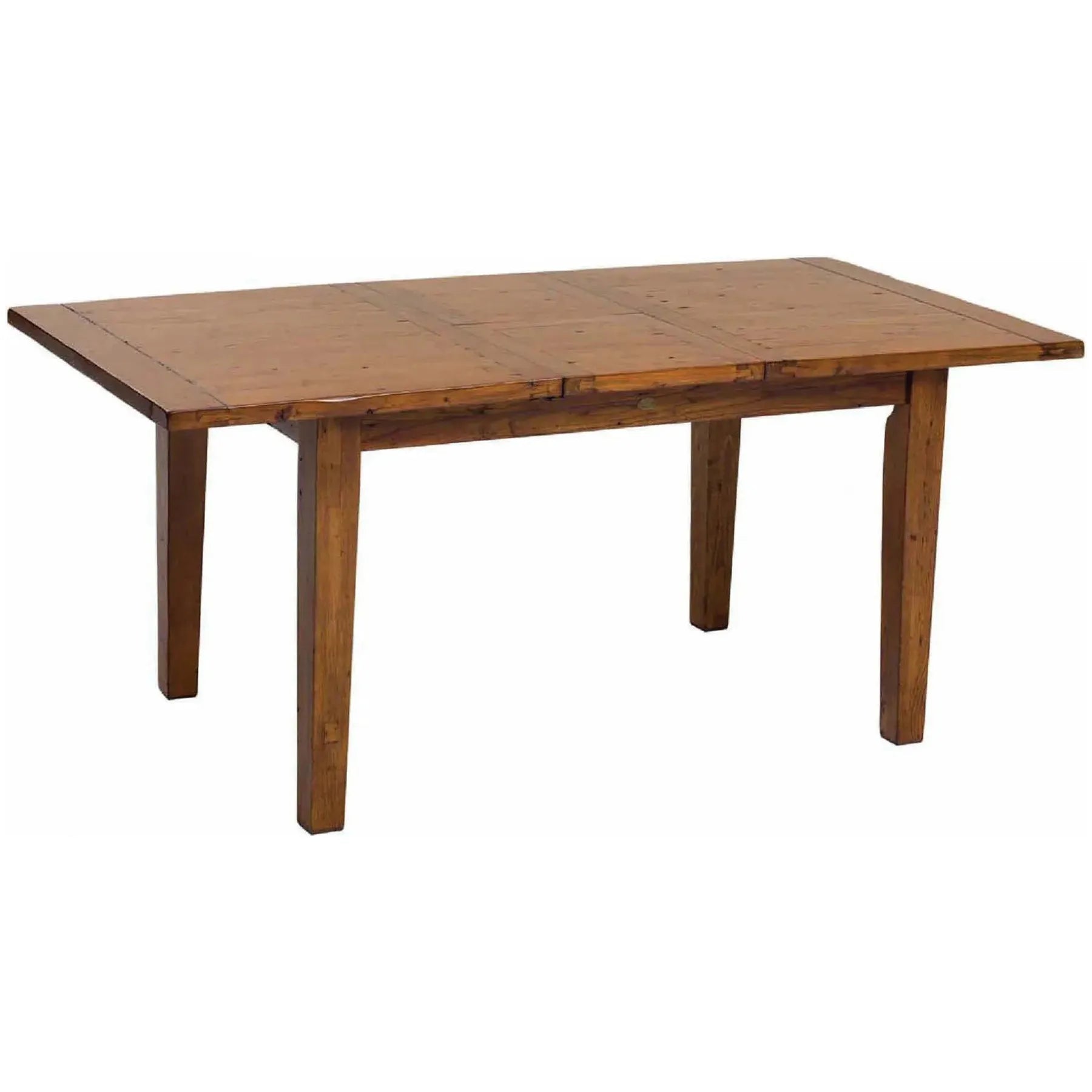 An Extension Dining Table, Large (72"/96") featuring a natural, rustic finish. Crafted from recycled wood and FCS Certified materials, the table has a simple, sturdy design with four straight legs and a thick tabletop. The wood grain and small imperfections add to its rustic charm, giving it a warm and inviting appearance.