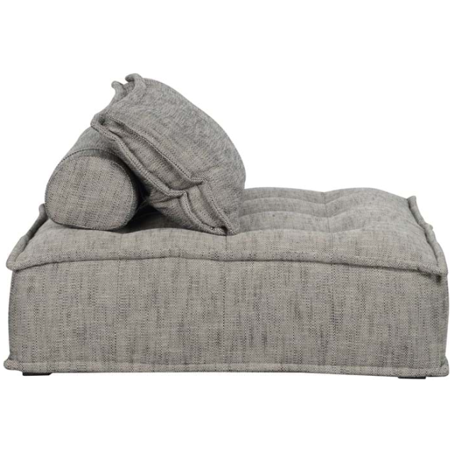 A luxurious gray fabric Princeton Sofa Lounger with a plush, deep seat and a large, rolled pillow on one end, offering ultimate comfort and stylish design suitable for a contemporary interior space.