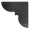 An image of a black ornate "Corner Hangers" embellishment with a curved, scalloped design resembling a cloud shape. The texture appears to be slightly rough, like aged metal or stone. Isolated against a white background, this piece could complement photography projects or serve as decorative corner embellishments in design work.