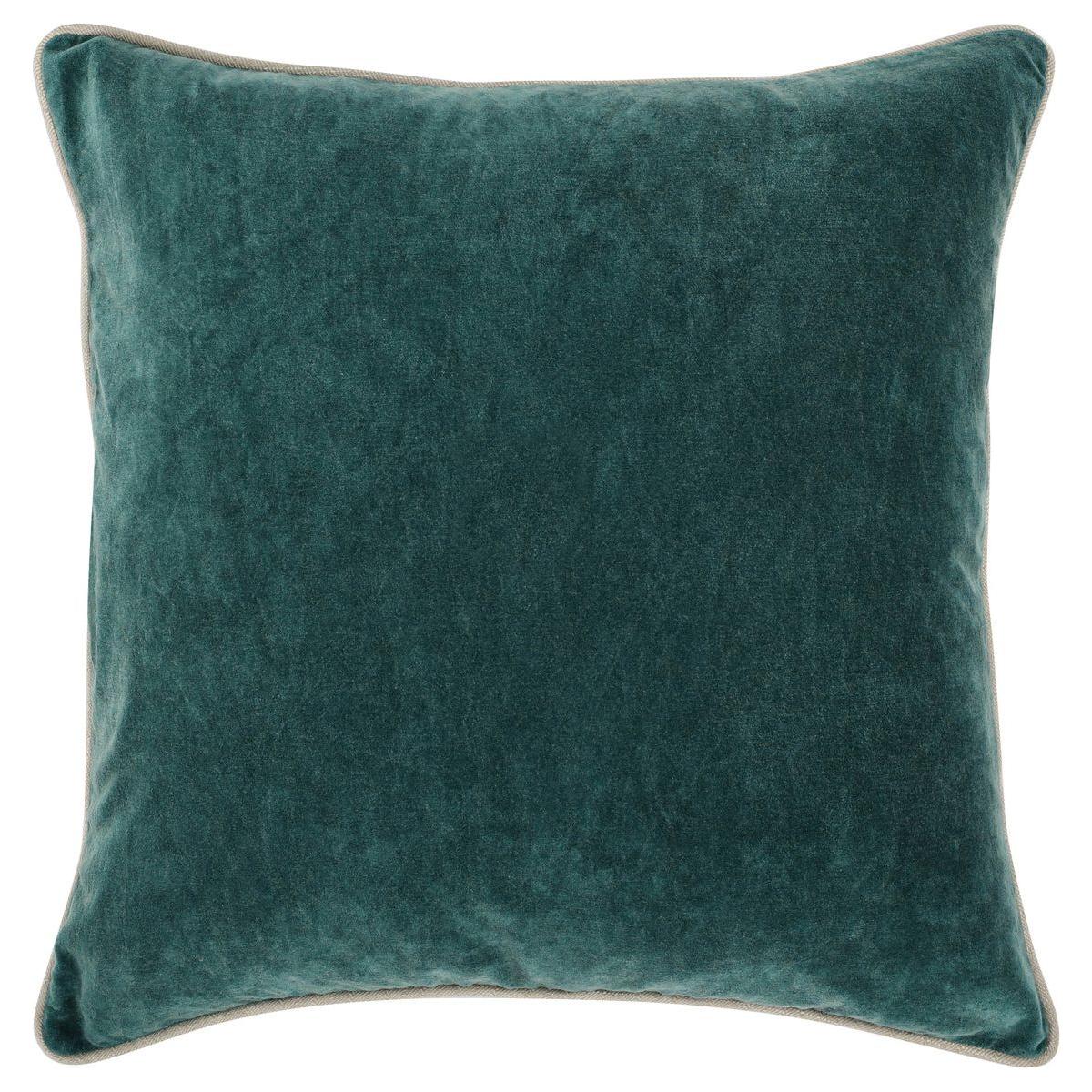The Velvet Mallard Throw Pillow, 18x18, is a square teal velvet pillow with slightly rounded corners and subtle edge piping. Its soft, plush texture adds a cozy, luxurious feel. Shown against a plain white background.